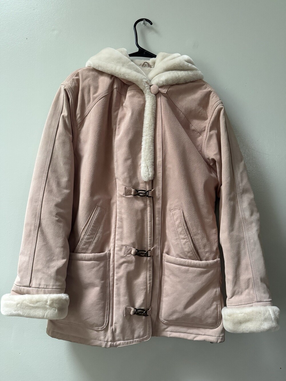 Women's Medium Light Brown Pink International Long Suede Coat With Faux Fur